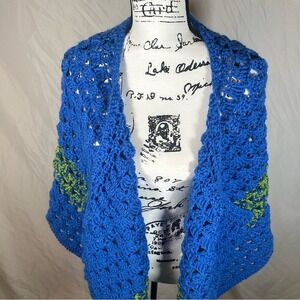 Handmade Crochet Wrap Shawl Blue & Green One Size Cottagecore Grandmacore
